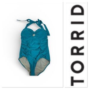 🆕 Torrid teal one piece halter neck tie swimsuit size 2-2X/18-20